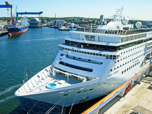 Cruise ship MSC Opera of MSC Cruises has docked in Kiel, Germany